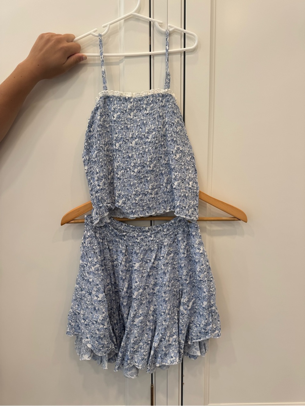 Vintage Havana Blue Floral Smocked Crop Top & Skater Skirt Set